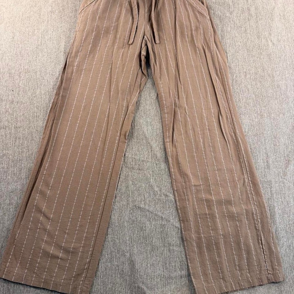 Sienna Sky Brown Pinstripe Linen Look Wide Leg Pants 02CP670S Small